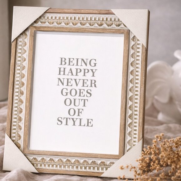 Bungalow Basics Collection Other - NWT "Being Happy Never Goes Out of Style" Wood Ornate Beaded Picture Frame